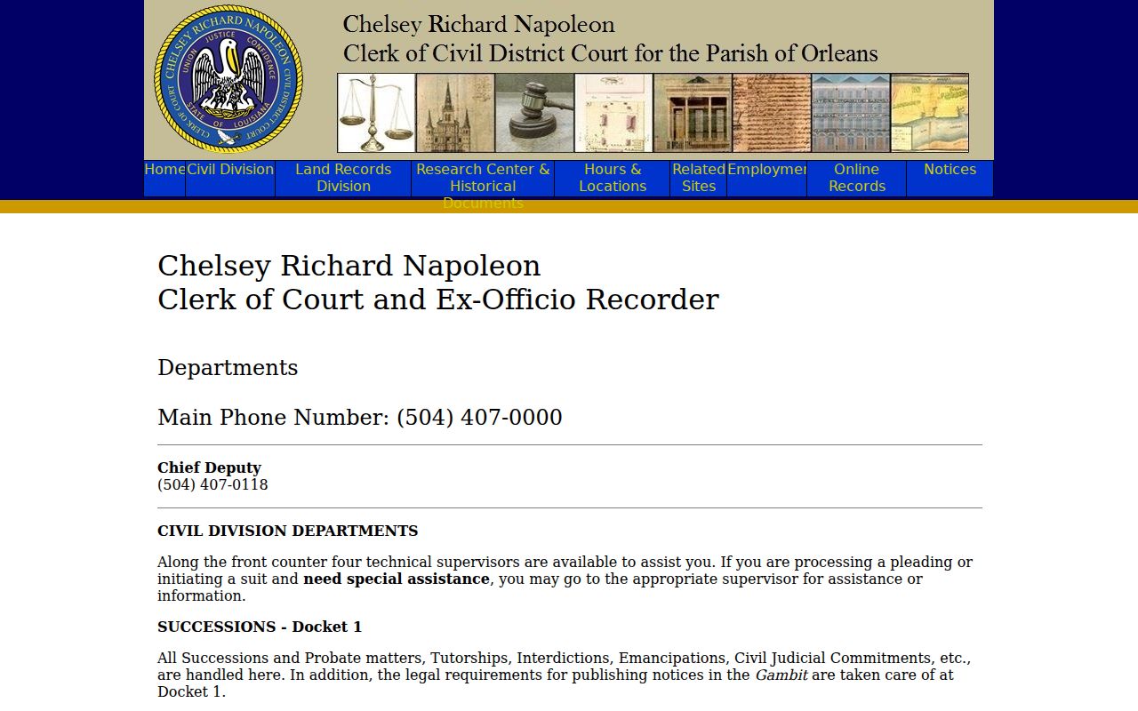 Orleans Parish case search Civil Clerk Record Room