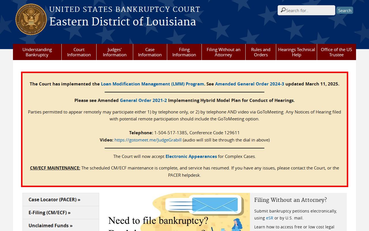 Orleans Parish court records context for Eastern District Bankruptcy Court access