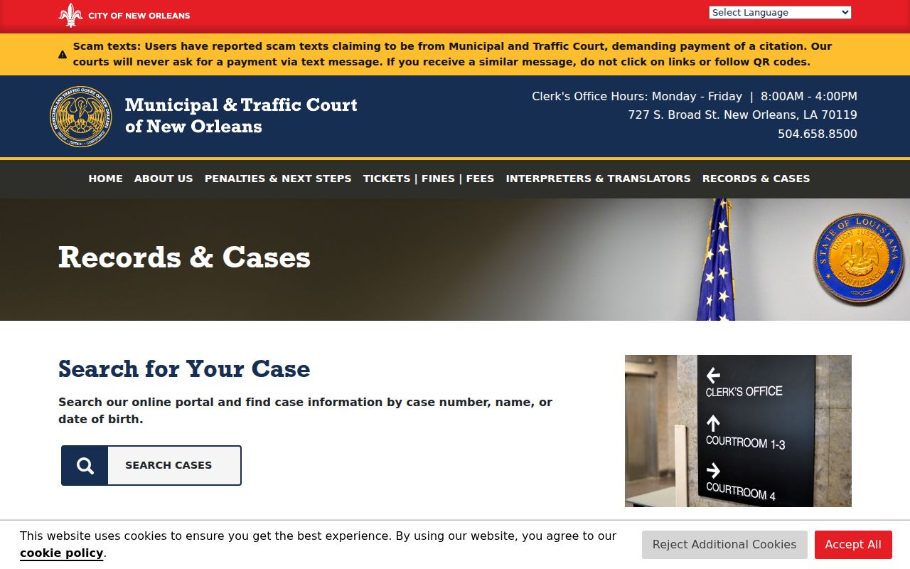 Orleans Parish court records request instructions for Municipal and Traffic Court