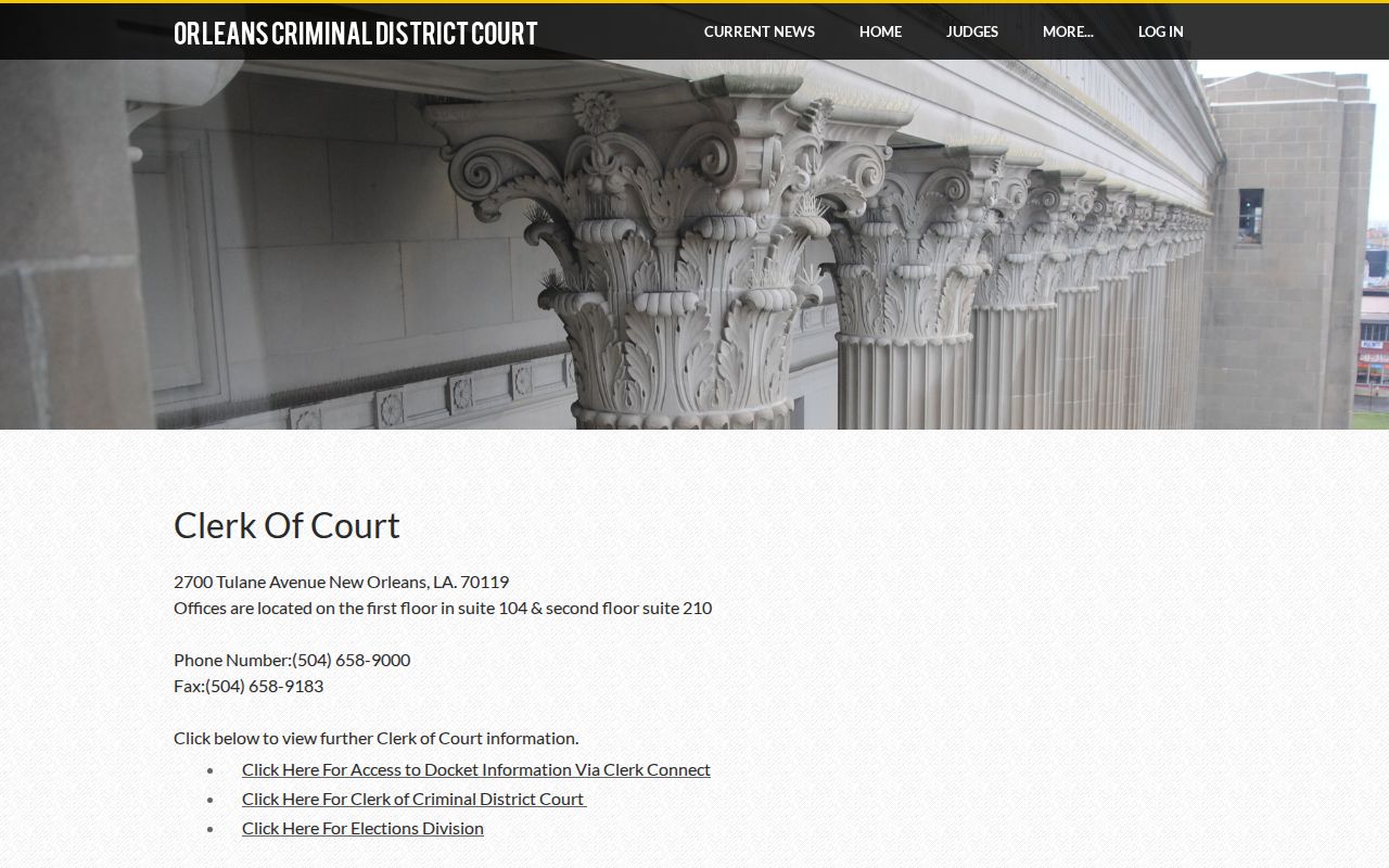 Orleans Criminal District Court clerk information and Clerk Connect link