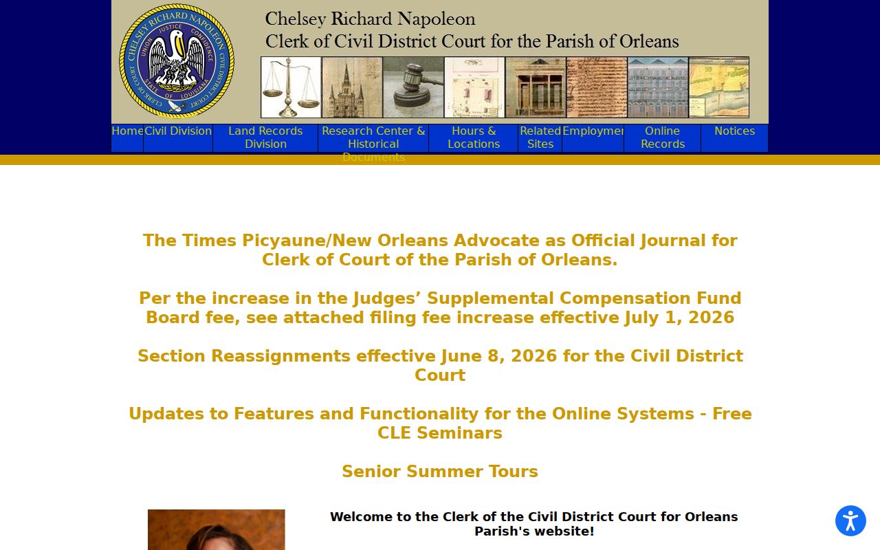 Orleans Civil Clerk online records page