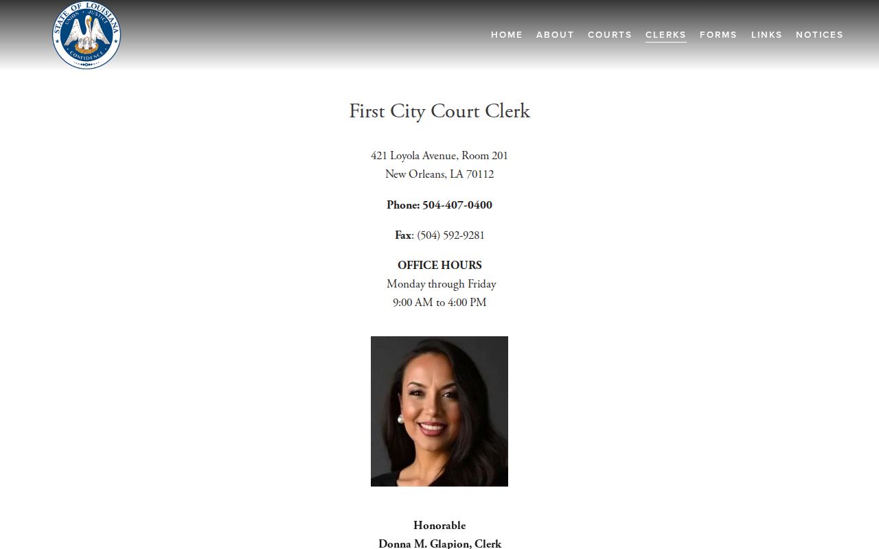 First City Court clerk information for New Orleans