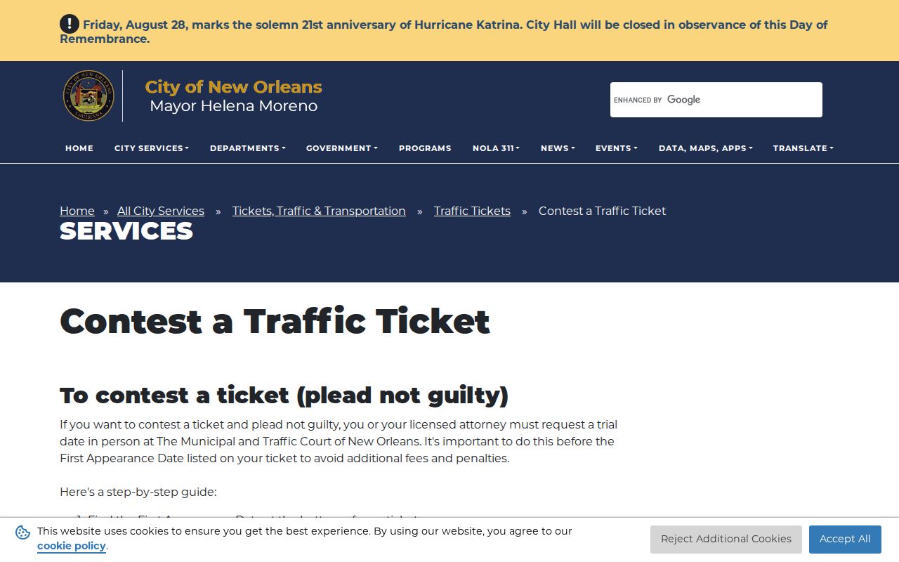 Orleans Parish traffic tickets contest process tied to first appearance date